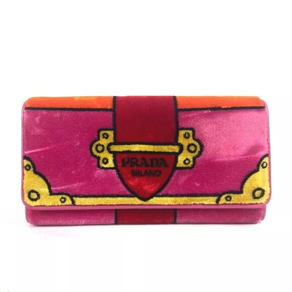 PRADA Long wallet logo flap Long Wallet velvet pink - Picture 1 of 14